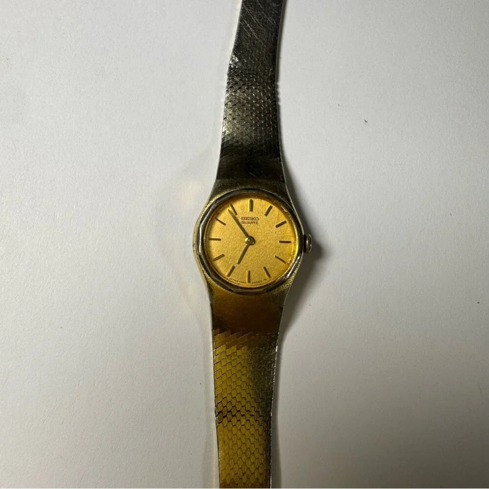 Seiko Quartz Watch Women 1400-0089 Gold Dial Bracelet Band Repair Not Working